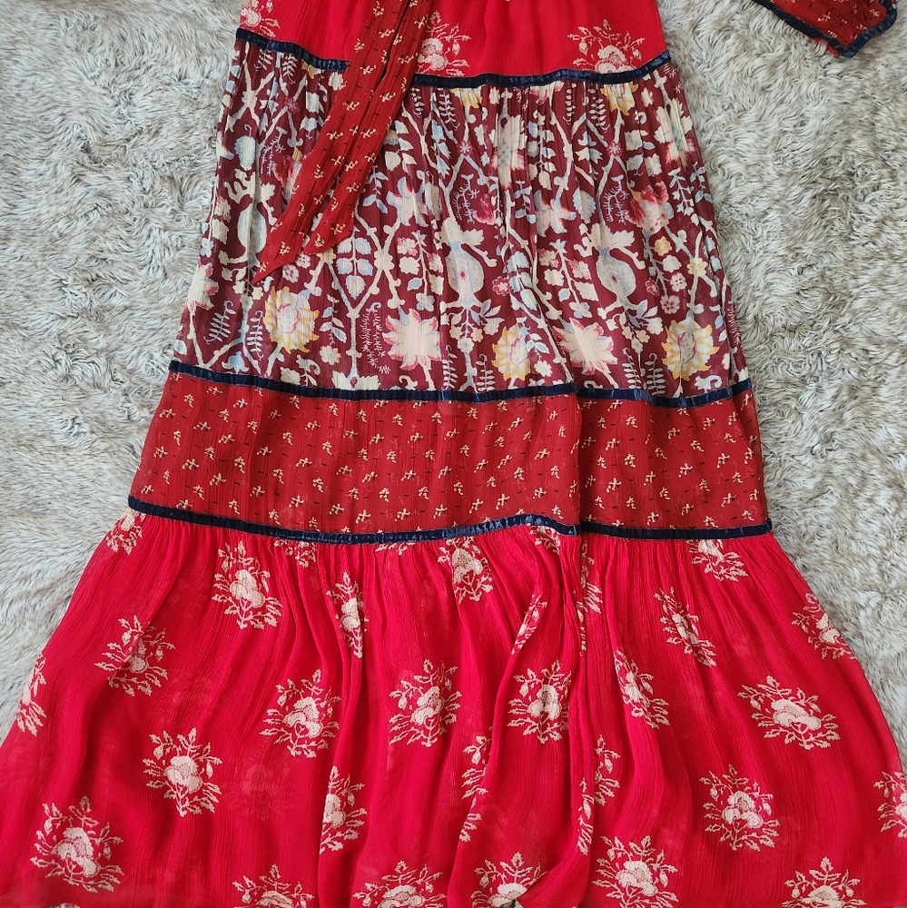 Free People Bali Laurel Maxi Dress Long Sleeve Cut-out Back Red Women's - Picture 4 of 15